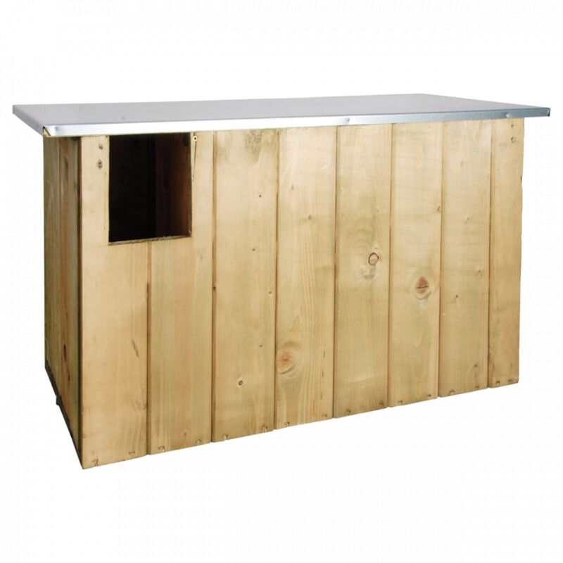 

Caja de anidación de la lechuza común. Dimensiones H 44 X W 85 X D 37 cm.