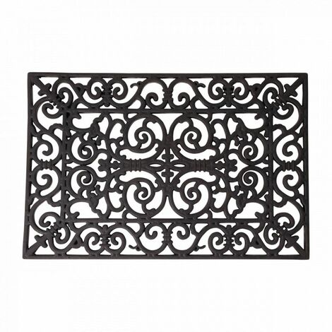 Esschert Design – Paillasson rectangulaire en caoutchouc noir – Dimensions 60x40 cm – Motifs arabesques – Résistant à l'usure et facile à nettoyer