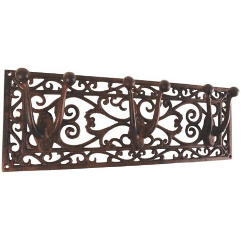 Esschert Design - Porta-Attrezzi da Giardinaggio GroÃvaters Garten (Il Giardino del Nonno), 3 Ganci per Attrezzi e Indumenti, Dimensioni: 17 x 48 x 7 cm, Colore: Rosso/Marrone