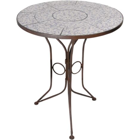 Esschert Design – Table de jardin ronde en céramique et fer forgé – Hauteur 69,5 cm – Longueur 60 cm – Élégante avec imprimé floral
