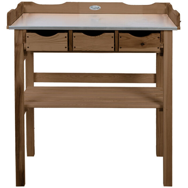 Table à rempoter bois et zinc 3 tiroirs