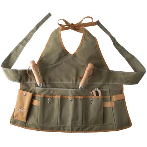 Esschert Design – Tablier femme à outils de jardin en toile polyester – Ajustable, 68 cm de long, 64 cm de haut – Poches pour sécateurs et gants