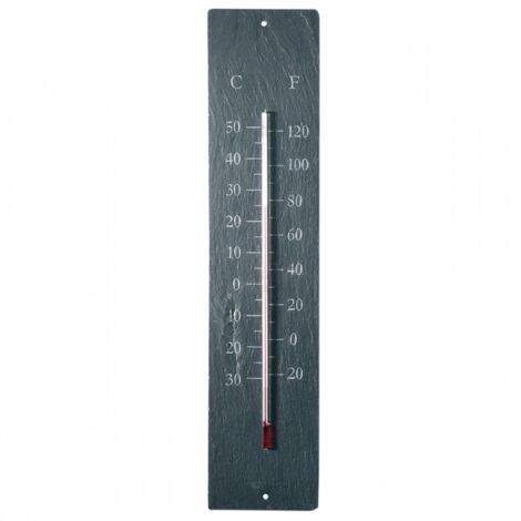 Esschert Design – Thermomètre de jardin en schiste – Plage de température -30°C à +50°C – Dimensions 10 x 1 x 45 cm – Accrochage facile au mur