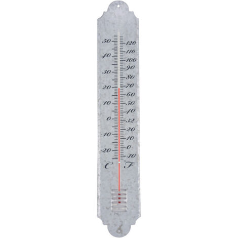 Esschert Design – Thermomètre de jardin en zinc patiné 9 x 1,1 x 50 cm – Plage de -20 °C à +50 °C – Résistant aux intempéries – Fixation murale