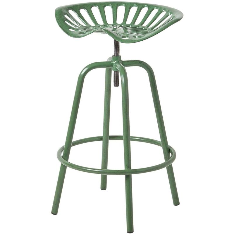 Esschert Design - homescapes Vintage Style Metal Green Adjustable Tractor Seat Bar Stool - Green