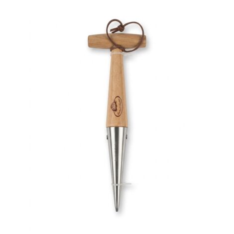 ESSCHERT'S GARDEN - Plantoir droit - Gamme GARDENTOOLS - Acier inoxydable et bois de frêne - Manche ergonomique en T avec lacet en cuir - Permet une pression uniforme pour des trous de profondeur iden
