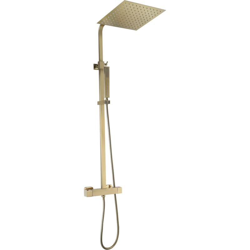 Colonne de douche carrée thermostatique Square ii corps froid or brossé - Essebagno