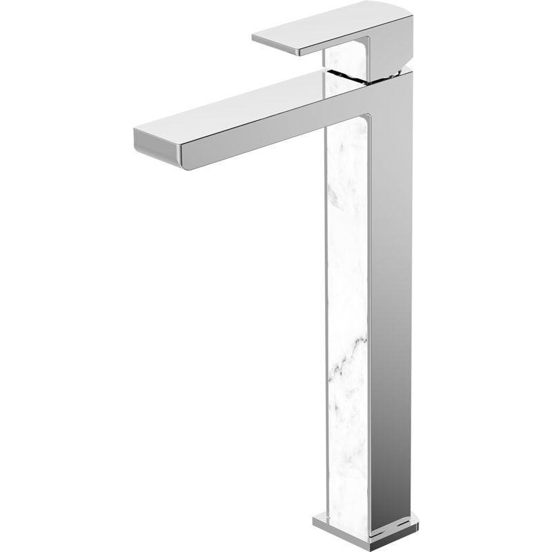 Essemarmo mitigeur lavabo haut chrome et blanc façon marbre - Chromé - Essebagno