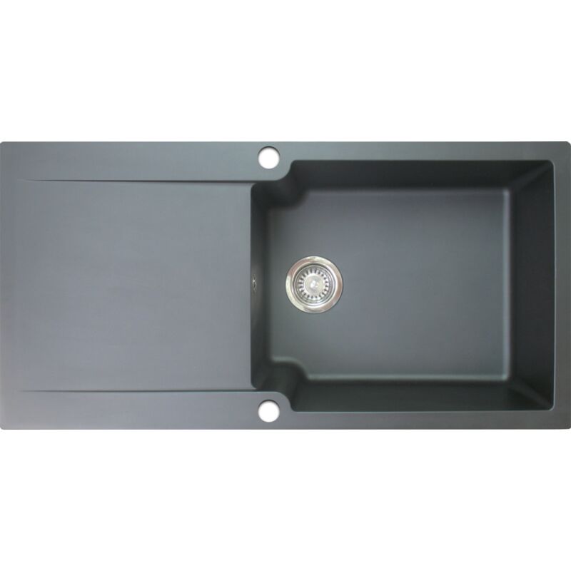 Essebagno - vier réversible 1 grande cuve 1 égouttoir Lisse résine noir