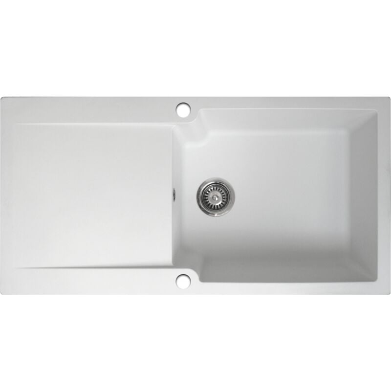 Essebagno - vier réversible 1 grande cuve 1 égouttoir Lisse résine blanc