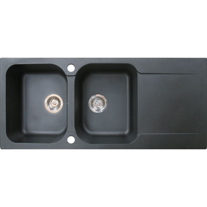 Vier réversible 2 cuves 1 égouttoir Lisse en résine noir - Essebagno