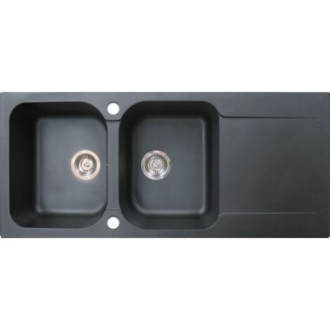 Essebagno Lisse umkehrbare Spüle 2 Becken 1 Abtropfbecken aus schwarzes Harz