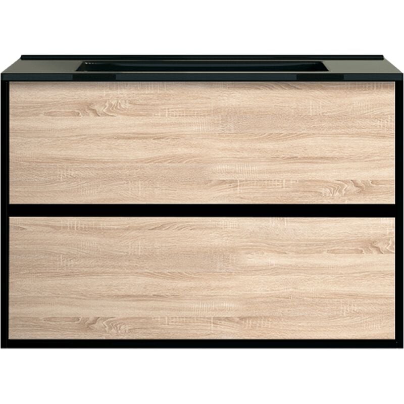 Essebagno - meuble simple vasque Indus effet chêne et noir mat