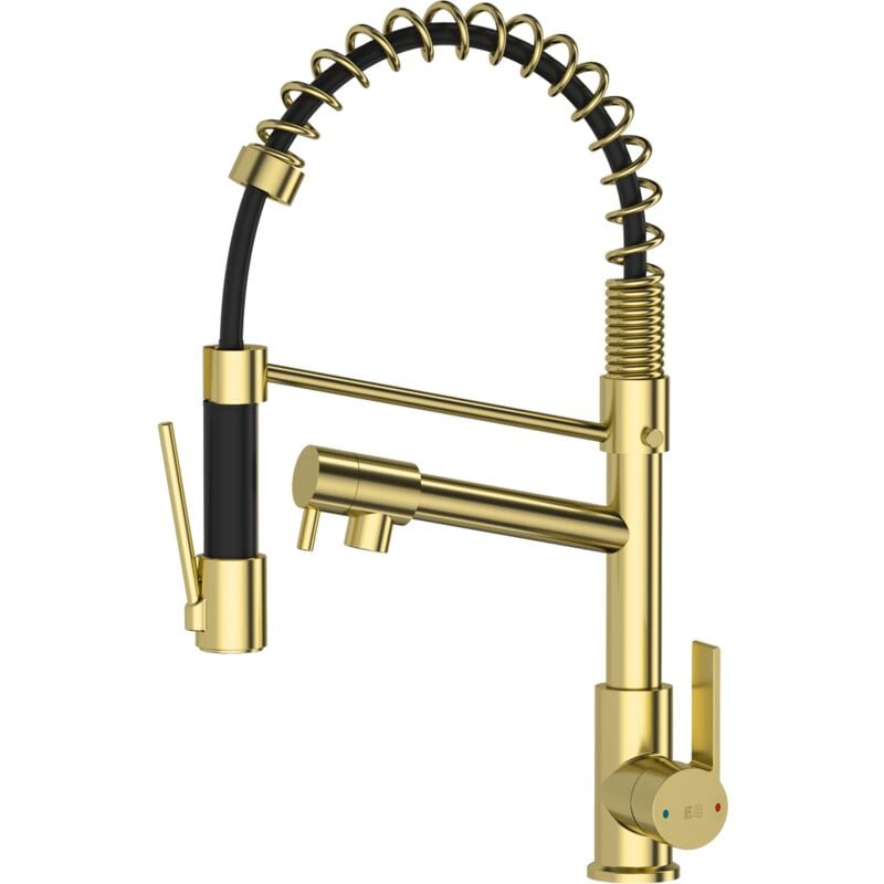 Mitigeur évier à douchette Big Hotto or brossé - Essebagno