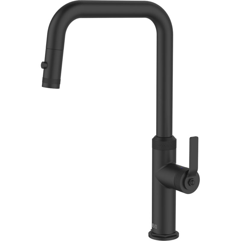 Essebagno - Mitigeur évier douchette extractible Molette noir mat