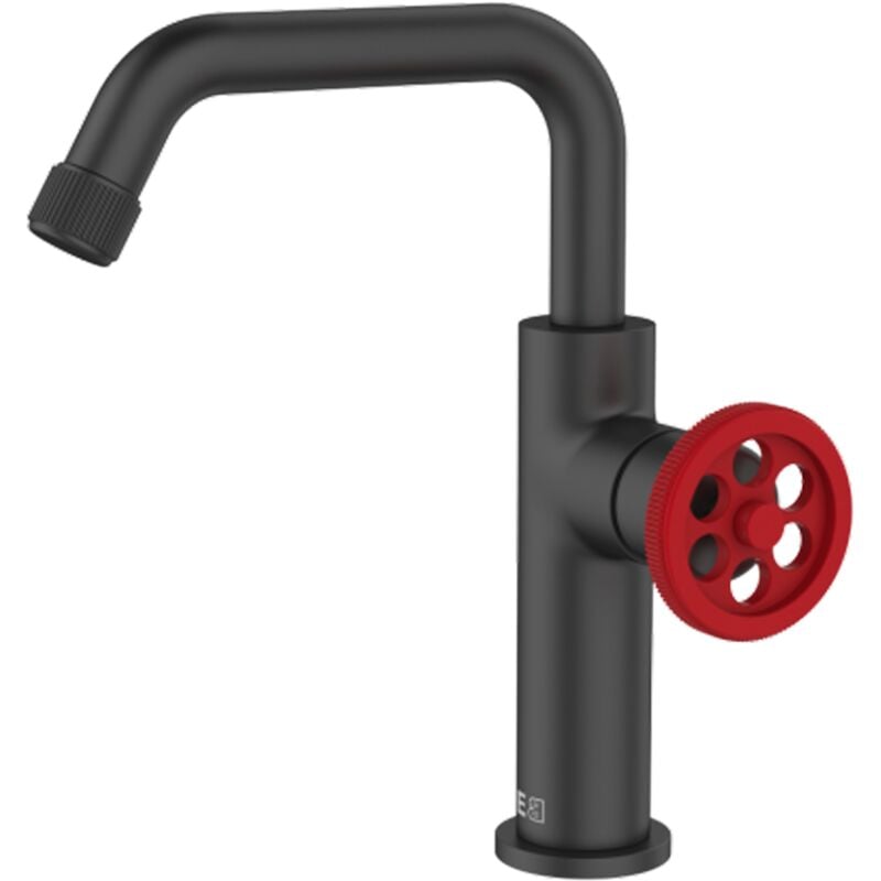 Essebagno - Mitigeur lavabo bas Indus noir et manette rouge