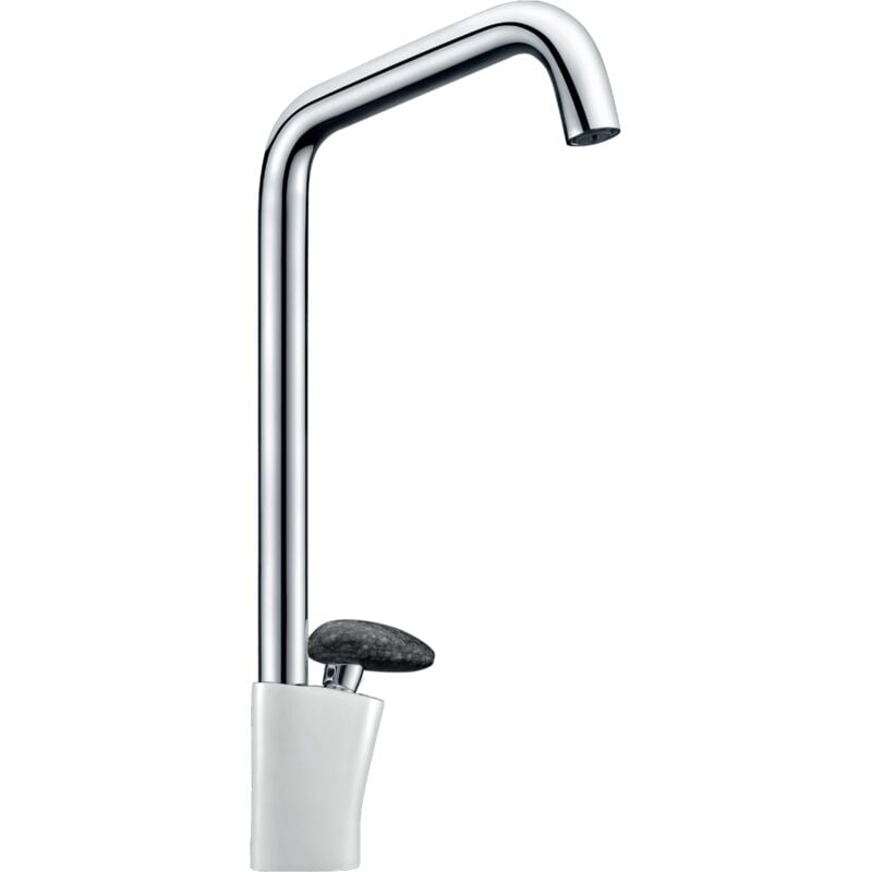 Mitigeur lavabo bec haut Galet blanc chrome poignée façon pierre - Essebagno