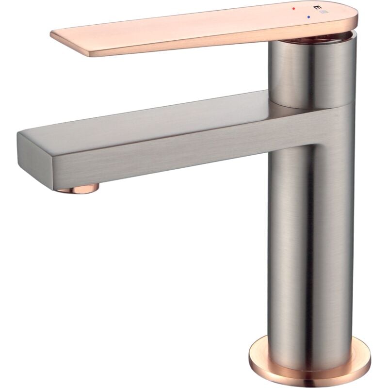 Essebagno - Mitigeur lavabo bas Allure façon inox et or rose