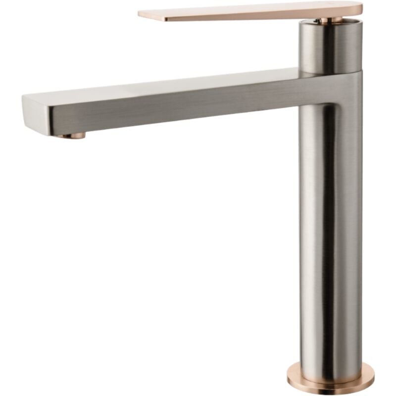 Essebagno - Mitigeur lavabo haut Allure façon inox et or rose