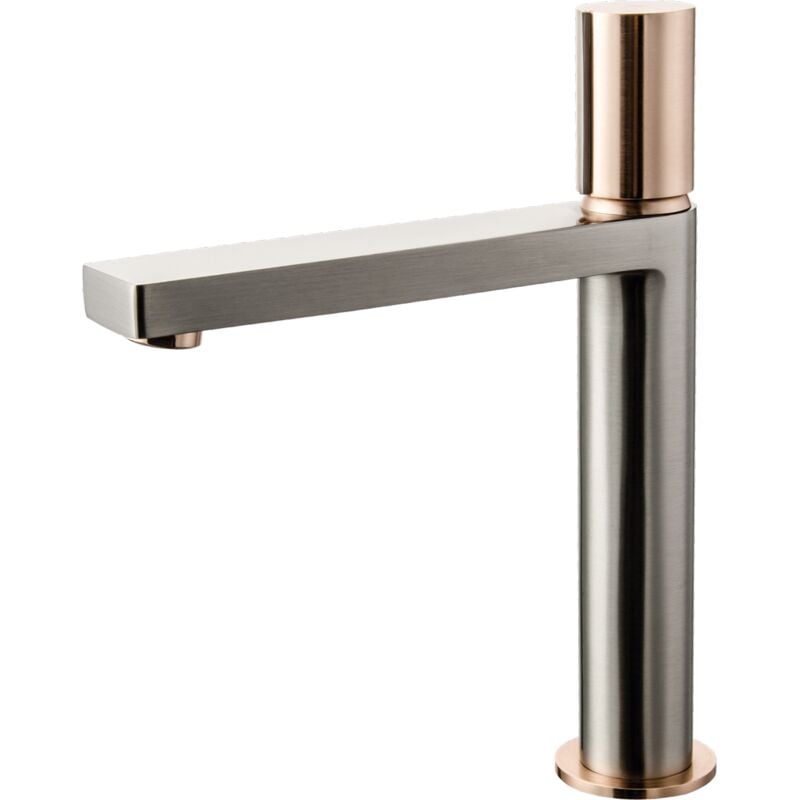 Essebagno - Mitigeur lavabo haut Exil façon inox et or rose