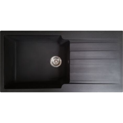 Essebagno Sierra Fregadero de 1 cubeta grande con escurridor de resina negra