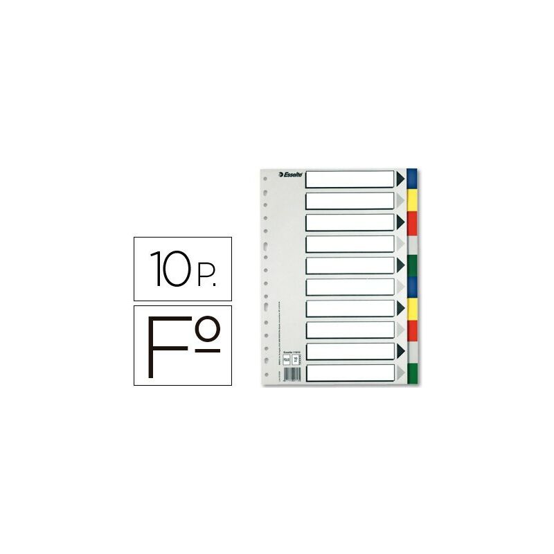 

Esselte 10 separadores multitaladro polipropileno folio colores con caratula indice carton blanco negro