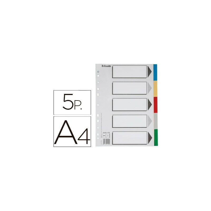 

Esselte 5 separadores multitaladro polipropileno a4 colores con cartula ndice cartn blanco negro