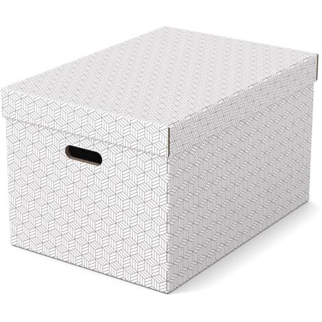Esselte Set di 3 Contenitori Grandi con Coperchio in Cartone Riciclato e Riciclabile al 100%, Ottimali per lo Stoccaggio e l'Archiviazione, Design Geometrico, 355 mm x 305 mm x 510 mm, Bianco