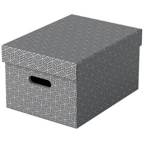 Esselte Set di 3 Contenitori Medi con Coperchio in Cartone Riciclato e Riciclabile al 100%, Ottimali per lo Stoccaggio e l'Archiviazione, Design Geometrico, 265 mm x 205 mm x 365 mm, Grigio