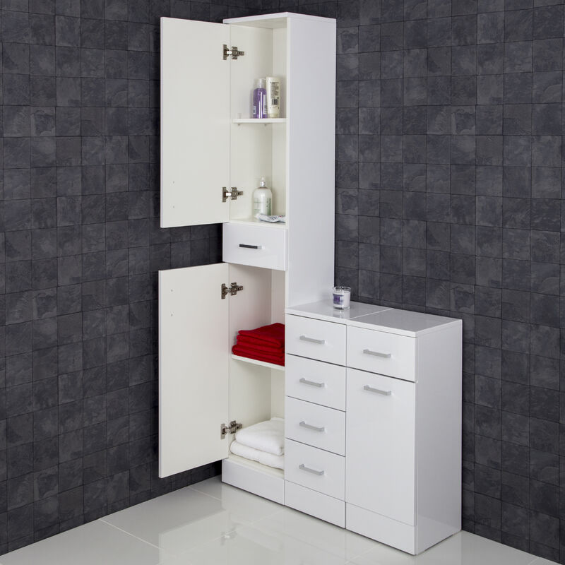 Essence White Gloss Tall Bathroom Cabinet 350 X 330mm Psrc164