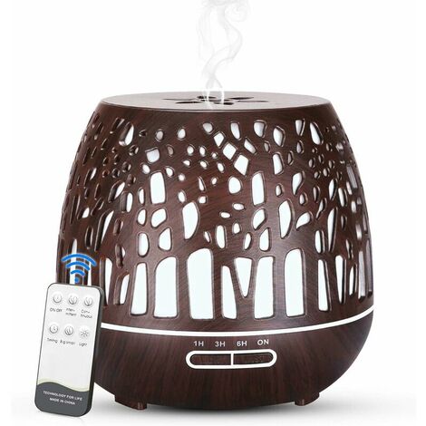 Essential Oil Diffuser 400ml BPA Free Ultrasonic Humidifier Remote Control Variable Color LED Light 3 Timers for Home/Yoga/Office/SPA - Dark Wood