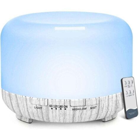 Essential oil diffuser, 500 ml, wood effect, for large rooms, cool mist, aromatherapy (white wood effect)