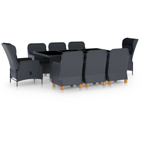 Essgruppe 9-teilig mit Kissen, Geflochtene Rattan, Dunkelgrau