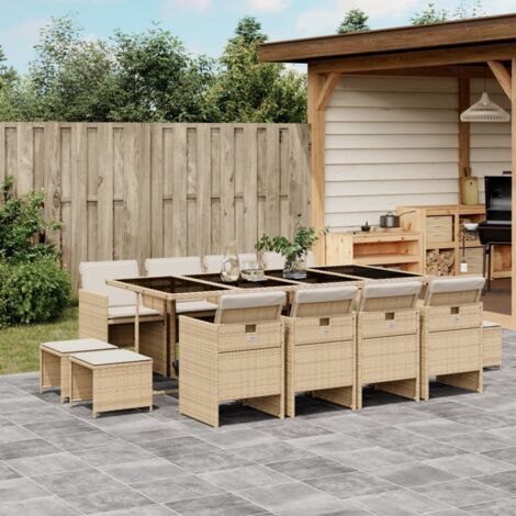 Essgruppe für den Garten mit Kissen 13 Teile beige