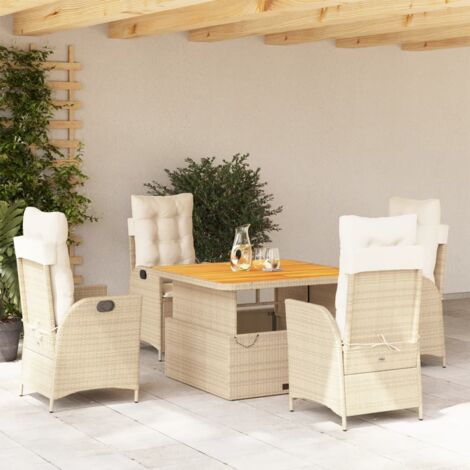Essgruppe für den Garten mit Kissen 5 Teile Beige Poly Rattan