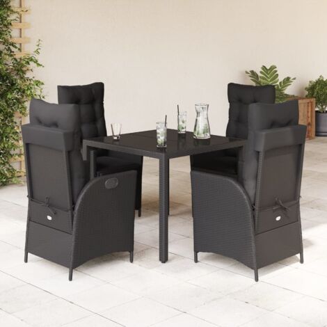 Essgruppe für den Garten mit Kissen 5 Teile Schwarz Rattan