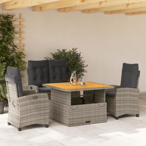 Essgruppe Garten 4-teilig mit Kissen Grau Rattan