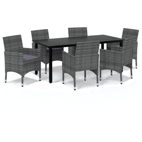 Essgruppe Garten mit Kissen 7-teilig Geflochtenes Resin Grau
