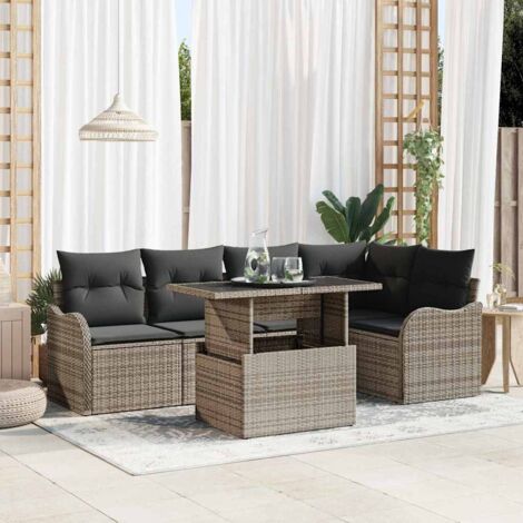 Essgruppe mit Kissen 6 pcs Grau Poly Rattan vidaXL
