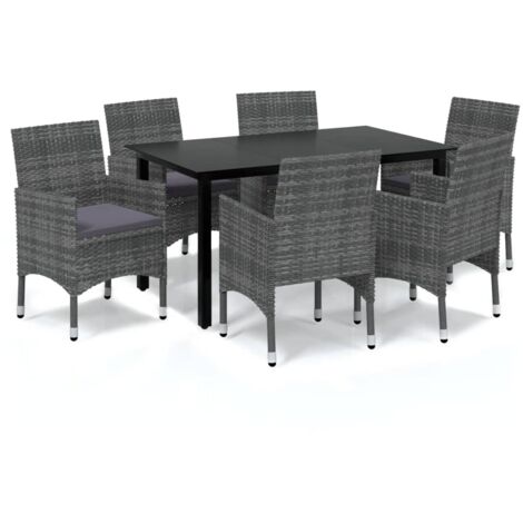 Essgruppe mit Kissen 7-tlg. Rattan Grau