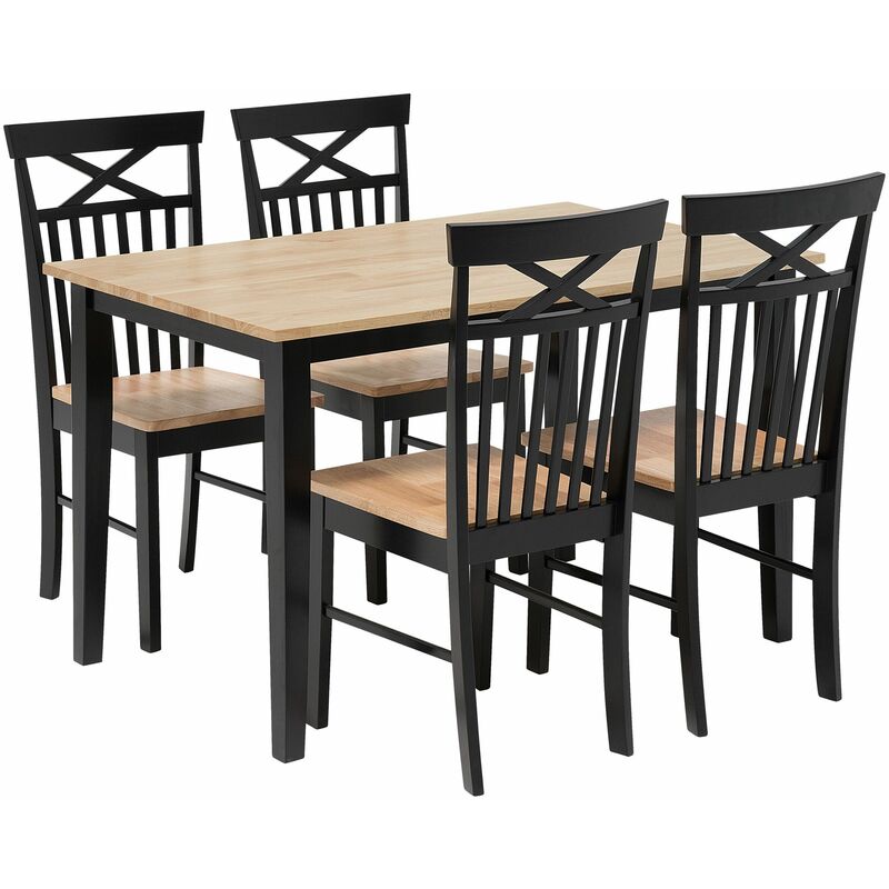 Beliani - Essgruppe Esszimmer Set Tisch 4 Stühlen Schwarz mit Braun 120 x 75 cm Gummibaumholz Modern Country Landhausstil - Schwarz