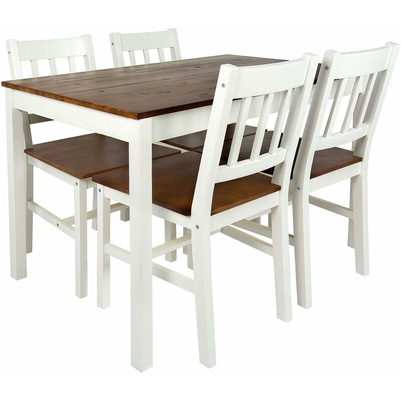 Essgruppe - White Walnut - Tisch und 4 Stühlen Kiefer Esstisch Naturholz, Komplett für Küche