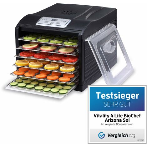 Essiccatore BioChef Arizona Sol a 6 ripiani - Porta trasparente, ripiani acciaio inox, sistema di essiccazione orizzontale, BPA Free e Enzyme Protection Technology