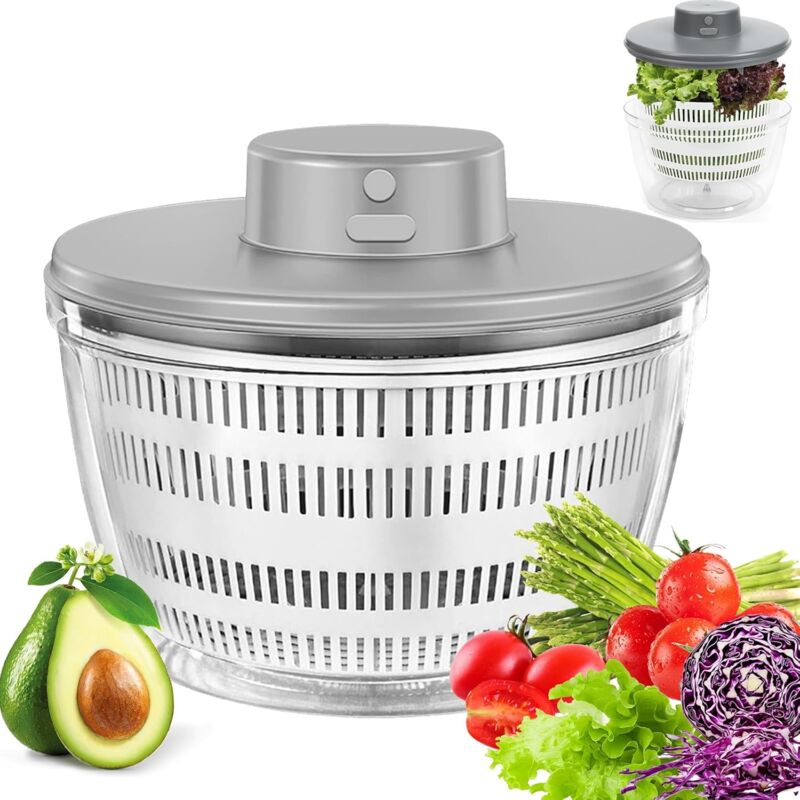 Essoreuse à Salade électrique, 4000 ML Grande Capacité Essoreuse à Salade Automatique, Déshydrateur pour Fruits et légumes avec Couvercle, séchage