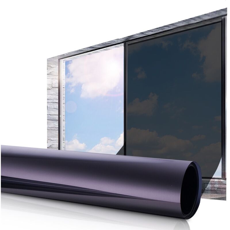 Kingso - essort Film de fenêtre 2M Miroir unidirectionnel Autocollant de fenêtre de confidentialité Noir 90 x 200 cm Hasaki