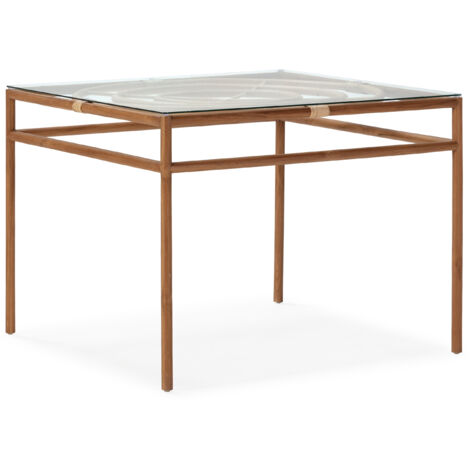 Esstisch 100X100X76 Teakholz/Ratan/gehärtetes Glas