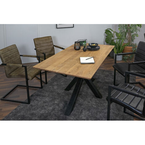 Esstisch 120 x 80 cm Akazie massiv naturfarben Schweizer Kante Spider-Gestell ABBY