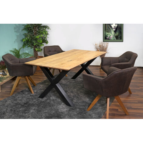 Esstisch 120 x 80 cm Akazie massiv naturfarben Schweizer Kante X-Gestell ANDI