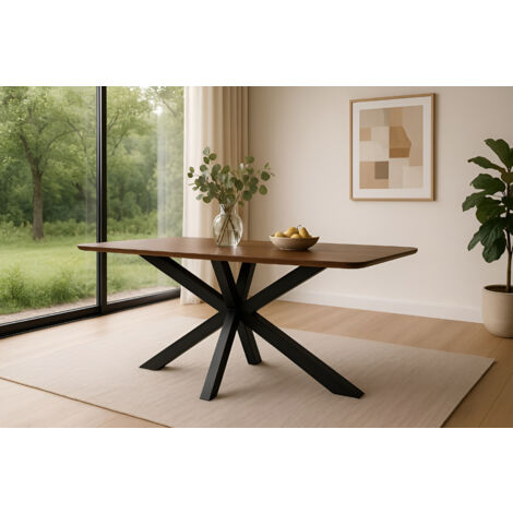 Esstisch 140 x 80 cm Akazie massiv kastanienfarben Schweizer Kante Spider-Gestell schwarz ROBERTO