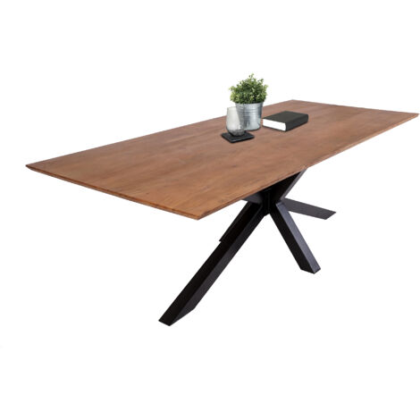 Esstisch 140 x 80 cm Akazie massiv nussbaumfarben schweizer Kante Spider-Gestell ABBY